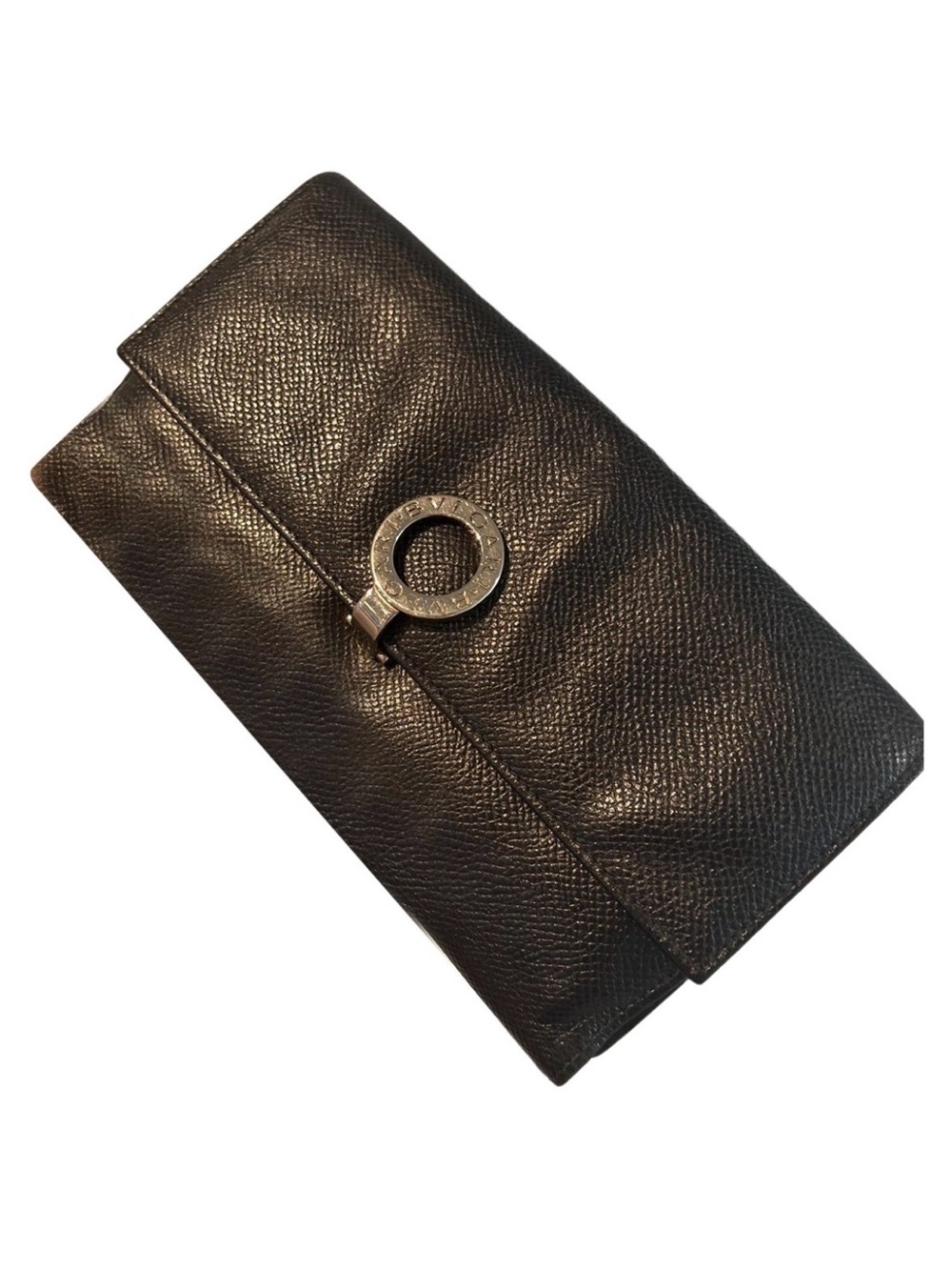 BVLGARI Leather Fold-Over Wallet Clutch in Black